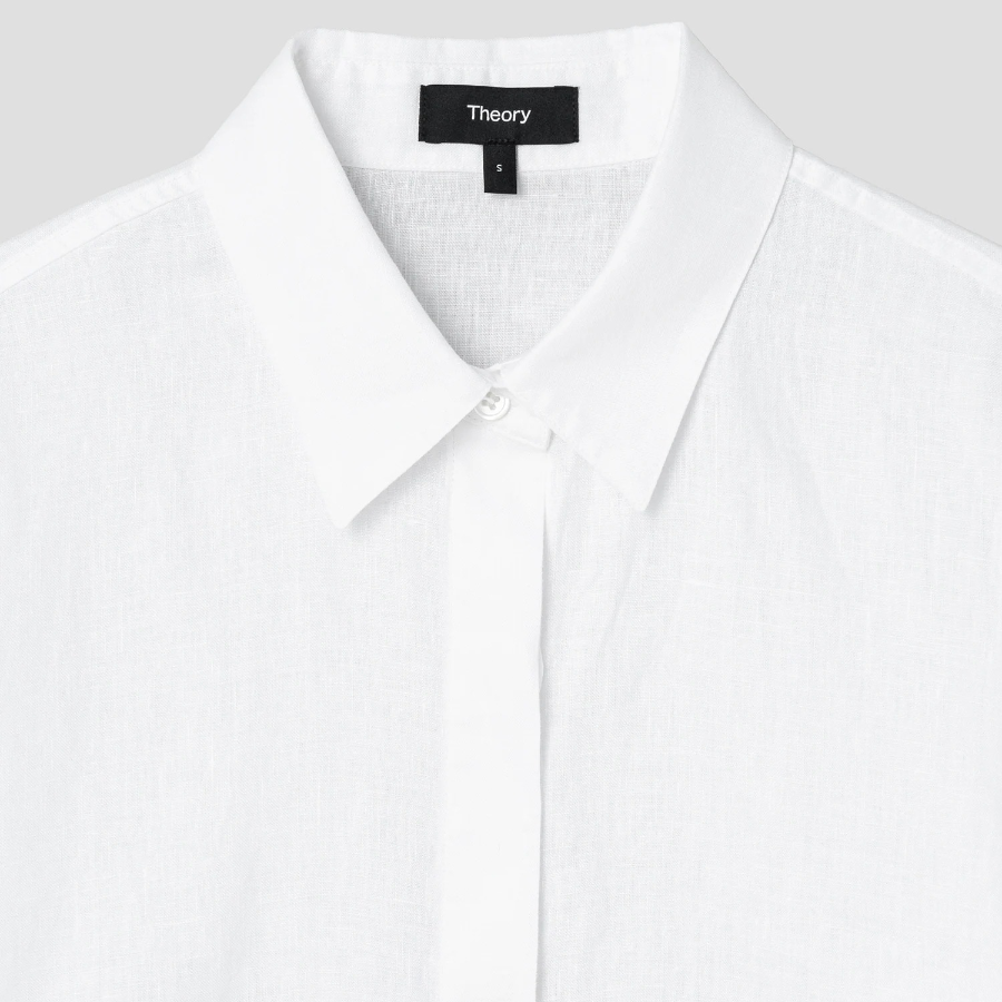 Theory Women Relaxed Linen Curve Sleeve Shirt - White