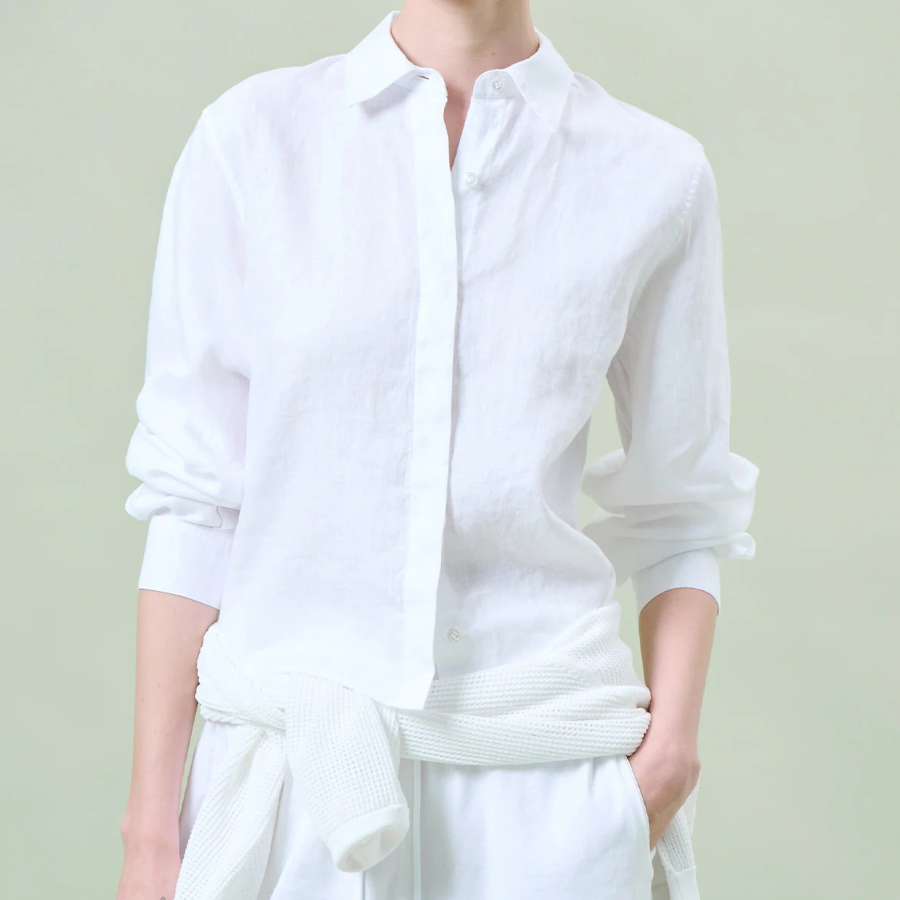 Theory Women Relaxed Linen Curve Sleeve Shirt - White