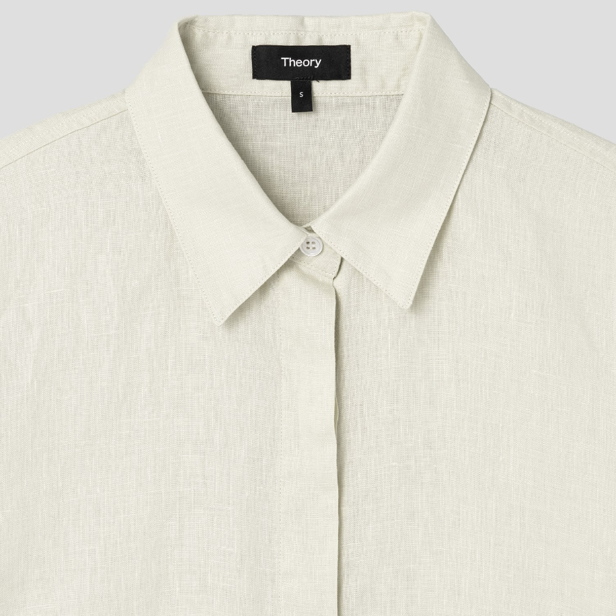 Theory Women Relaxed Linen Curve Sleeve Shirt - Aloe