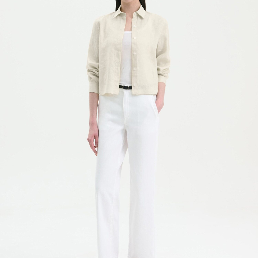 Theory Women Relaxed Linen Curve Sleeve Shirt - Aloe