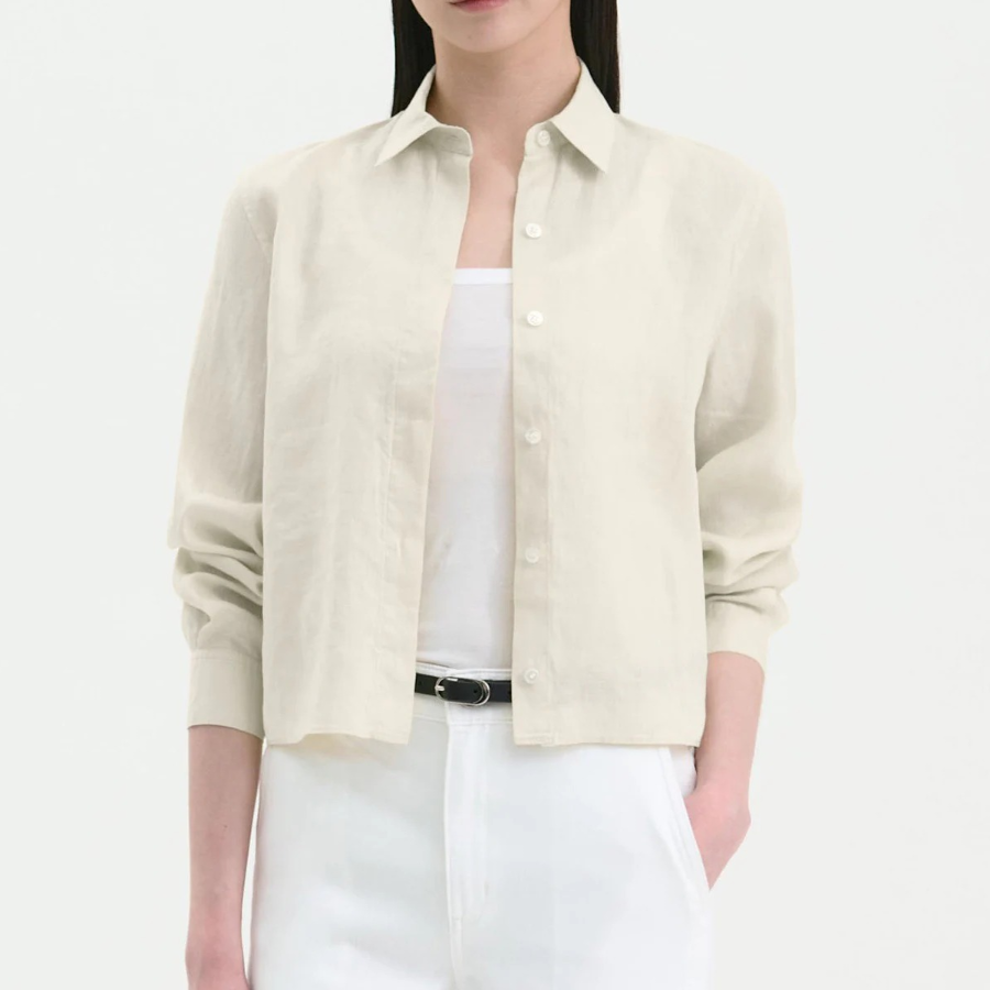 Theory Women Relaxed Linen Curve Sleeve Shirt - Aloe