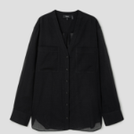 Theory Women Lightweight Wool Oversized Pocket Shirt - Black