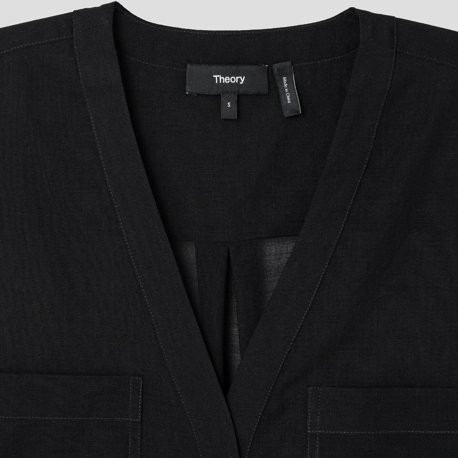 Theory Women Lightweight Wool Oversized Pocket Shirt - Black