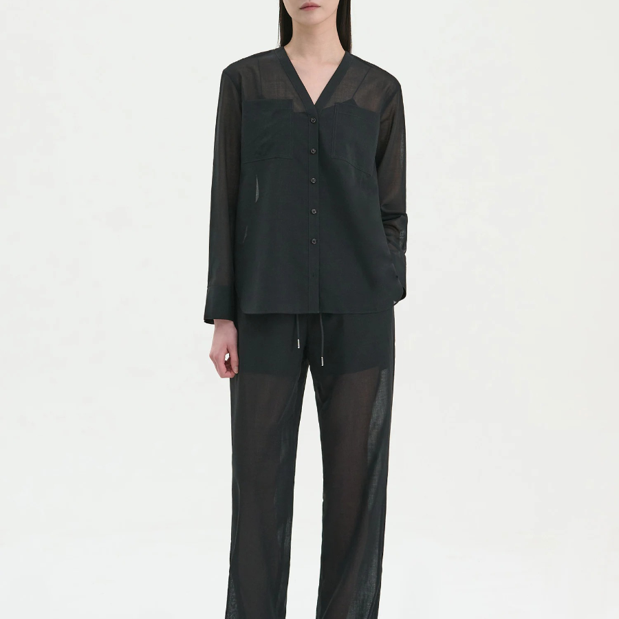 Theory Women Lightweight Wool Oversized Pocket Shirt - Black