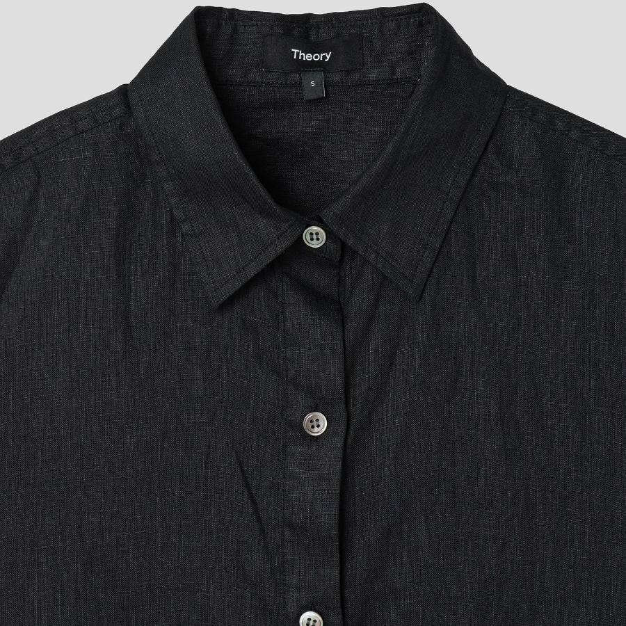 Theory Women Relaxed Linen Boyfriend Shirt - Black