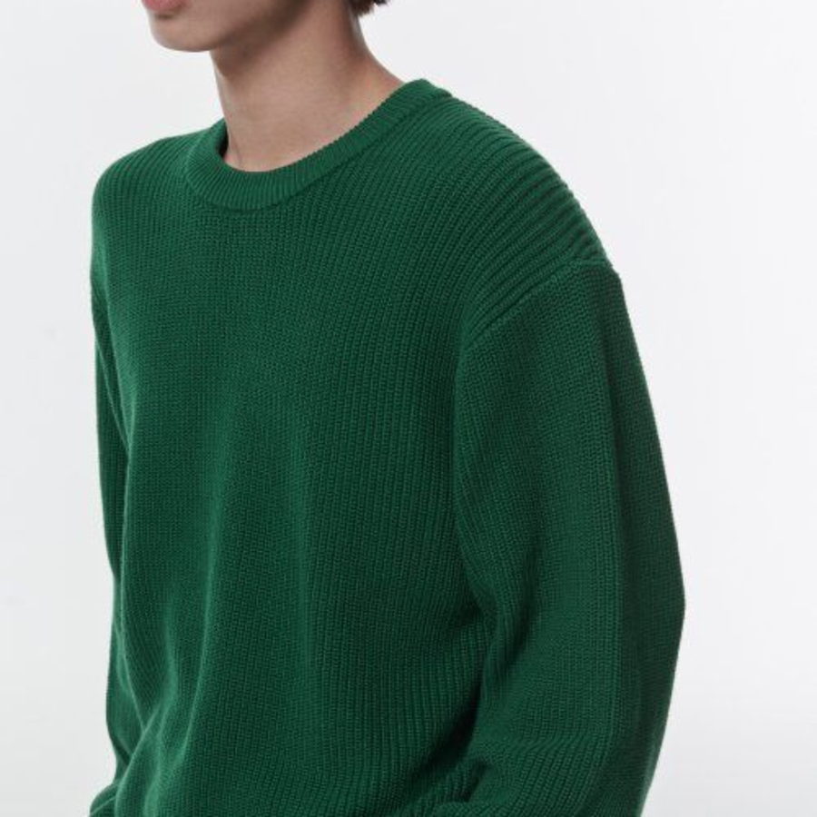 Cotton Ribbed Crew Neck Knit — Irish Green