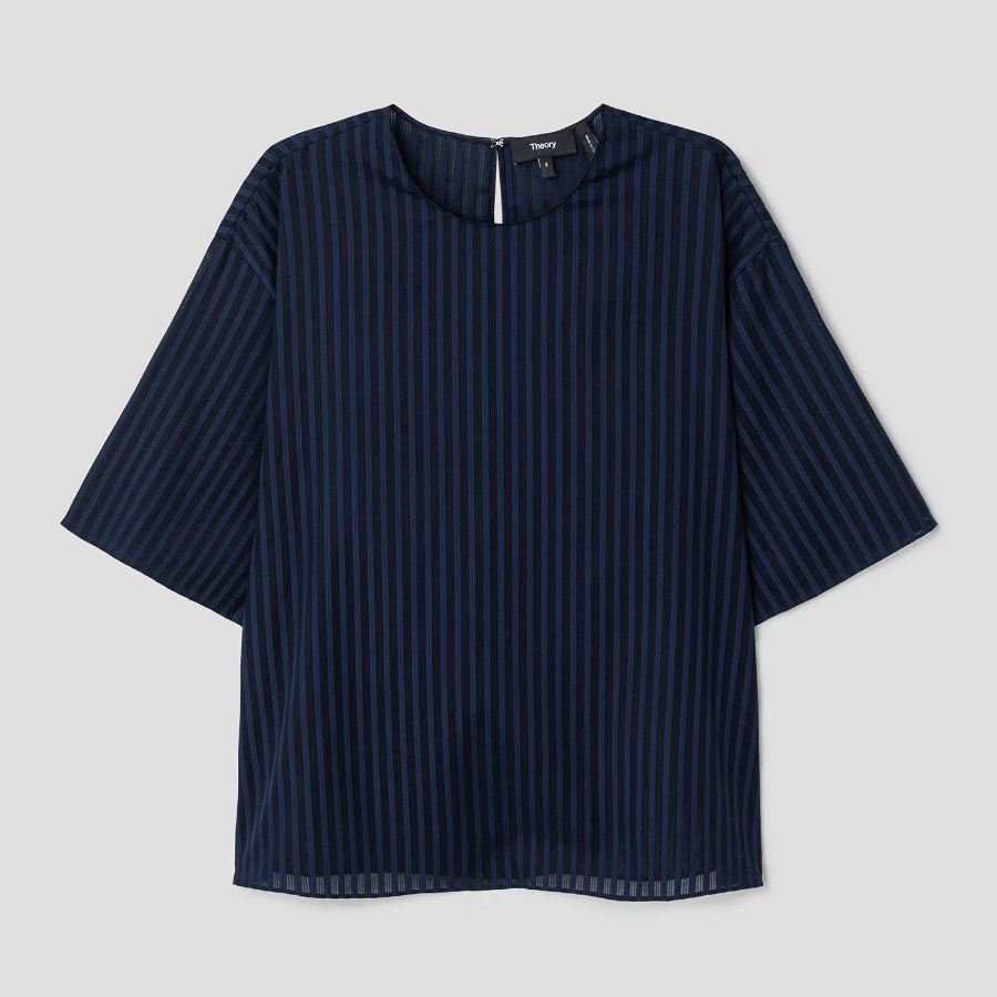 Theory Women Linear Cotton Oversized Boxy Tee - Nocturne Navy