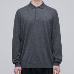 Merino Wool Blend High Gauge Collared Knit — Medium Gray