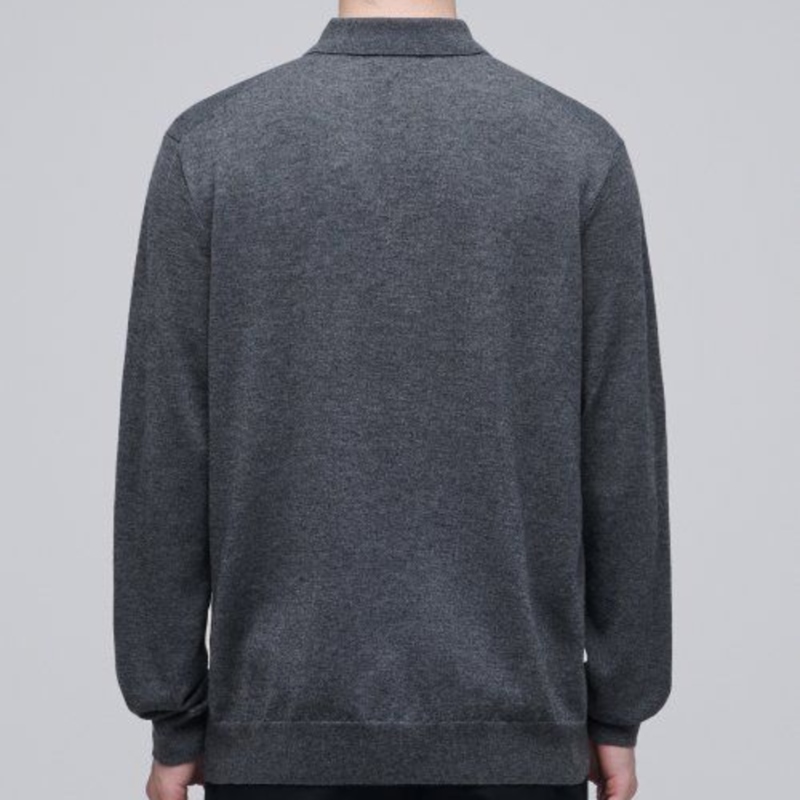 Merino Wool Blend High Gauge Collared Knit — Medium Gray