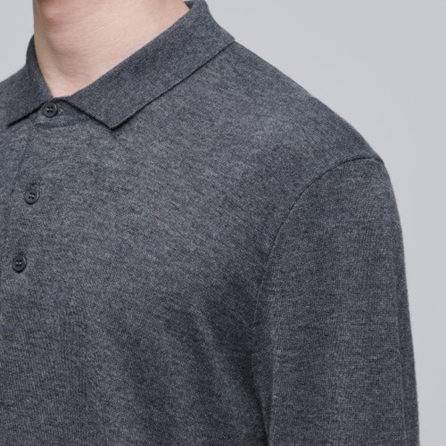 Merino Wool Blend High Gauge Collared Knit — Medium Gray