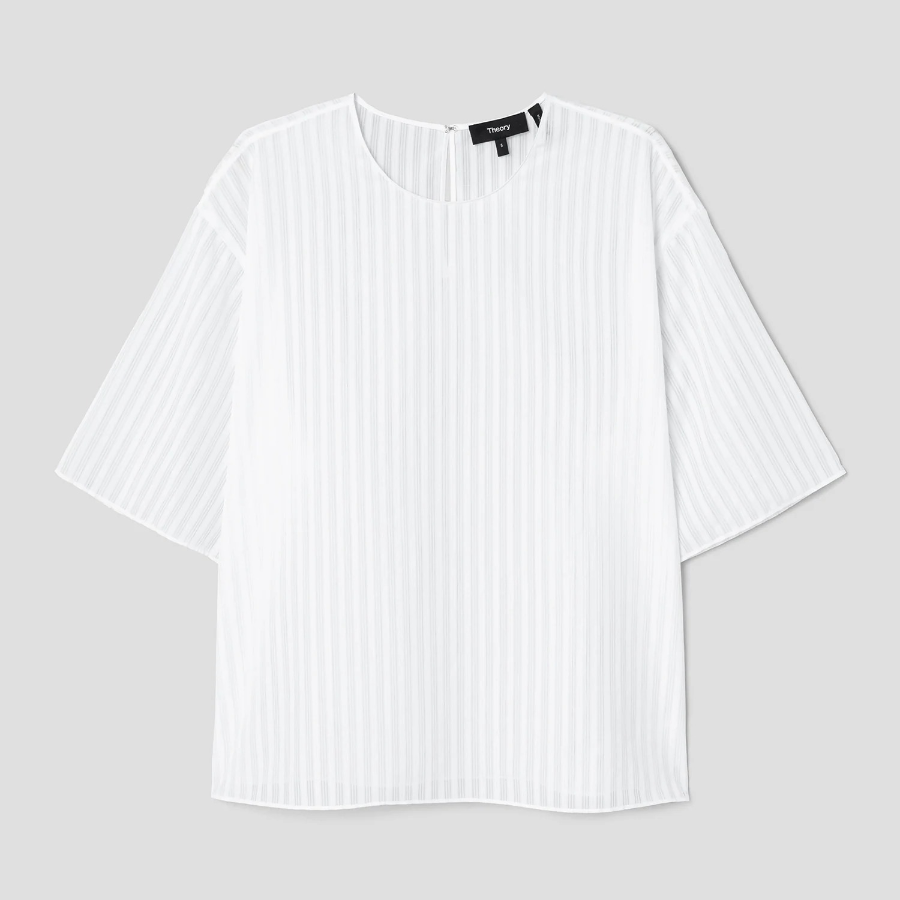Theory Women Linear Cotton Oversized Boxy Tee - White