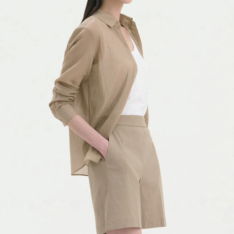 Theory Women Summer Cotton New Straight Shirt - Soft Taupe