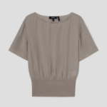 Theory Women Silk Combo Rib Waistband Shortsleevetop - Soft Taupe