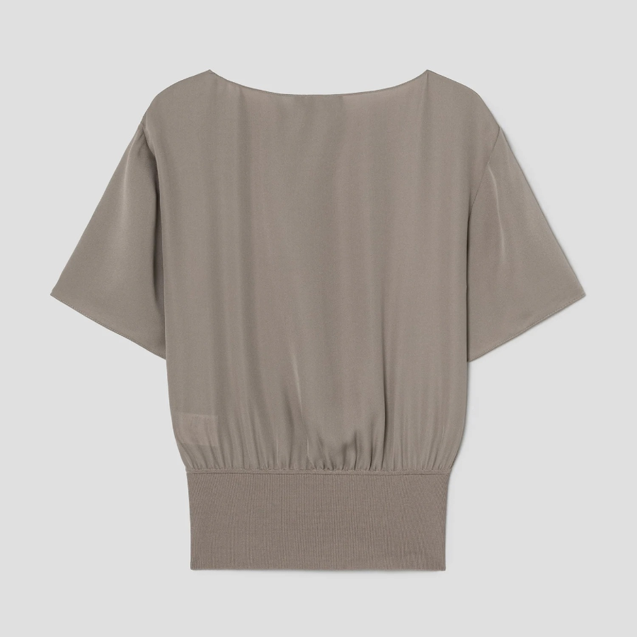 Theory Women Silk Combo Rib Waistband Shortsleevetop - Soft Taupe