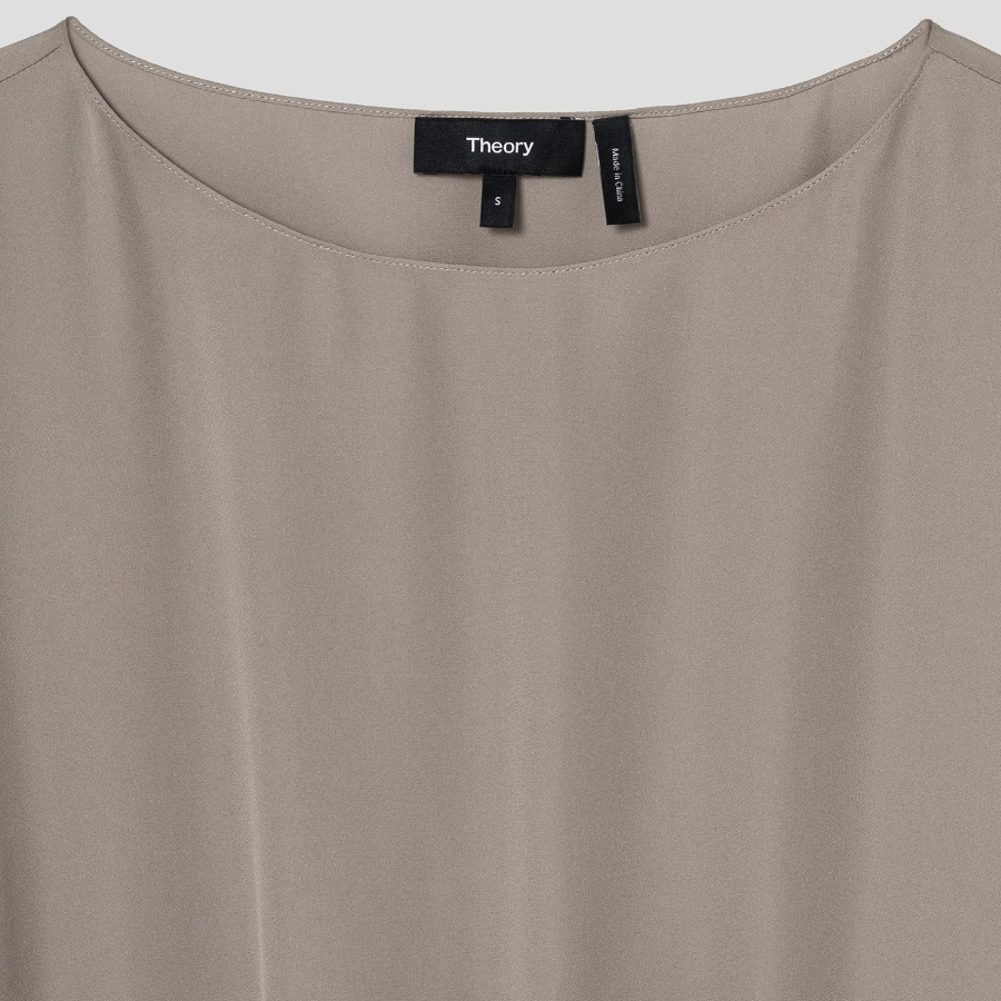 Theory Women Silk Combo Rib Waistband Shortsleevetop - Soft Taupe
