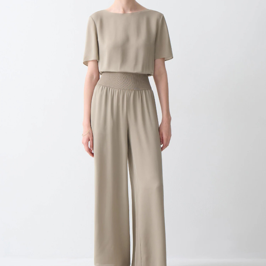 Theory Women Silk Combo Rib Waistband Shortsleevetop - Soft Taupe