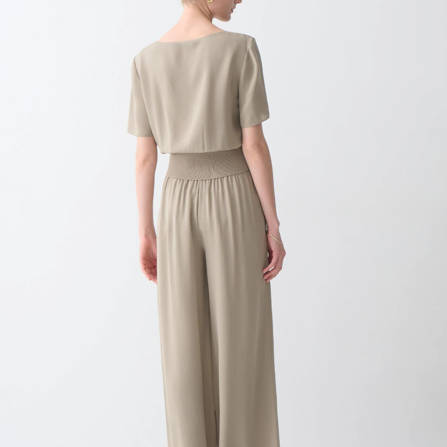 Theory Women Silk Combo Rib Waistband Shortsleevetop - Soft Taupe