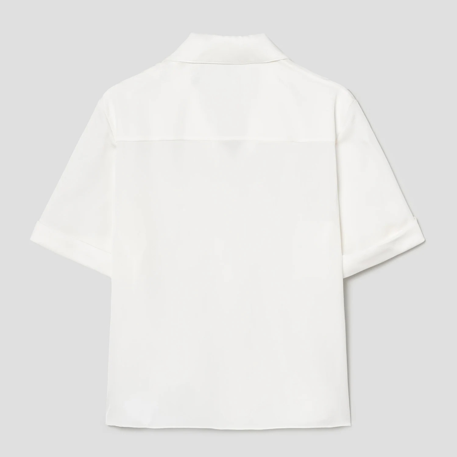 Theory Women Silk Georgette Short Sleeve Camp Shirt - Ivory
