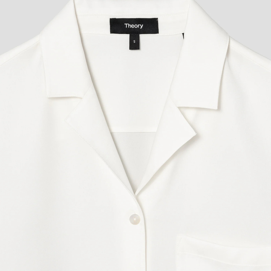 Theory Women Silk Georgette Short Sleeve Camp Shirt - Ivory