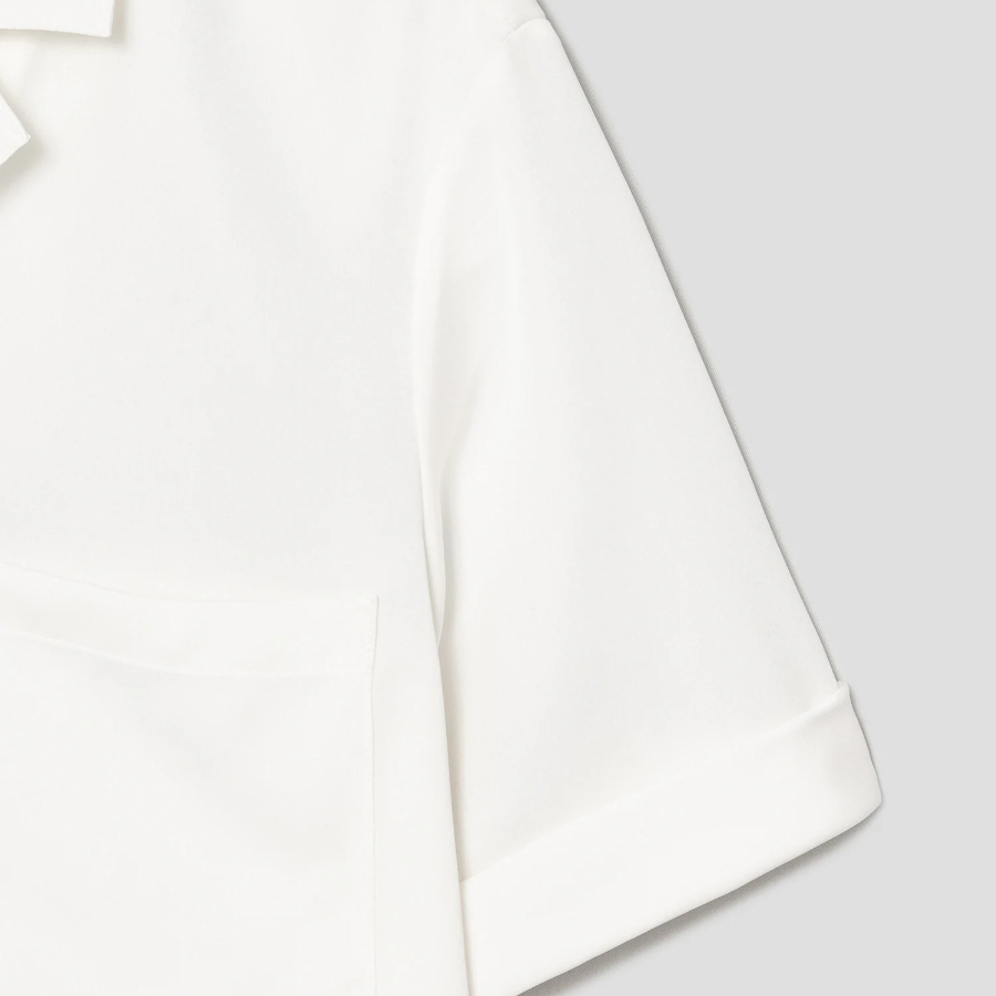 Theory Women Silk Georgette Short Sleeve Camp Shirt - Ivory