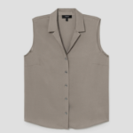 Theory Women Silk Georgette Camp Collar Blouse - Soft Taupe