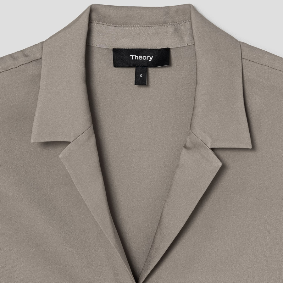 Theory Women Silk Georgette Camp Collar Blouse - Soft Taupe