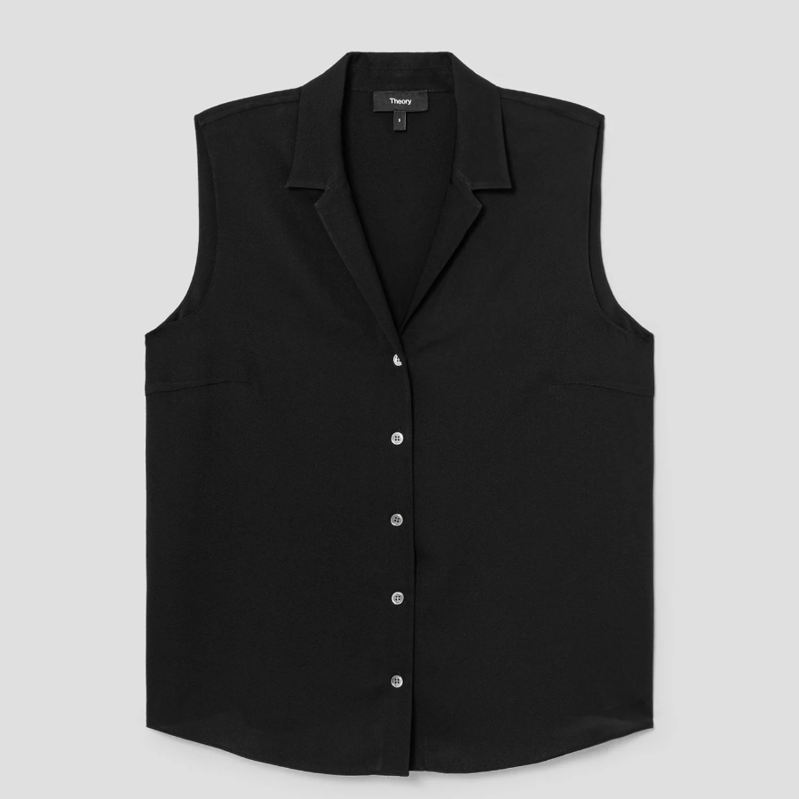 Theory Women Silk Georgette Camp Collar Blouse - Black