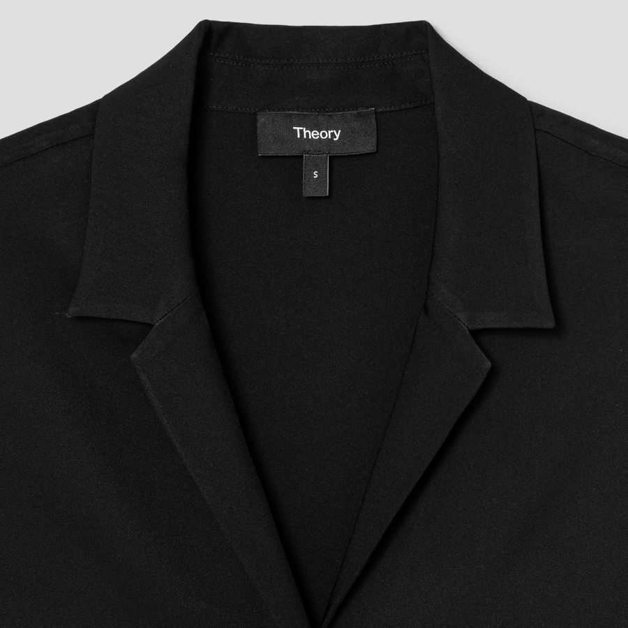 Theory Women Silk Georgette Camp Collar Blouse - Black
