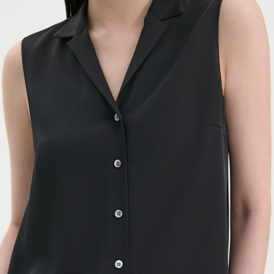 Theory Women Silk Georgette Camp Collar Blouse - Black