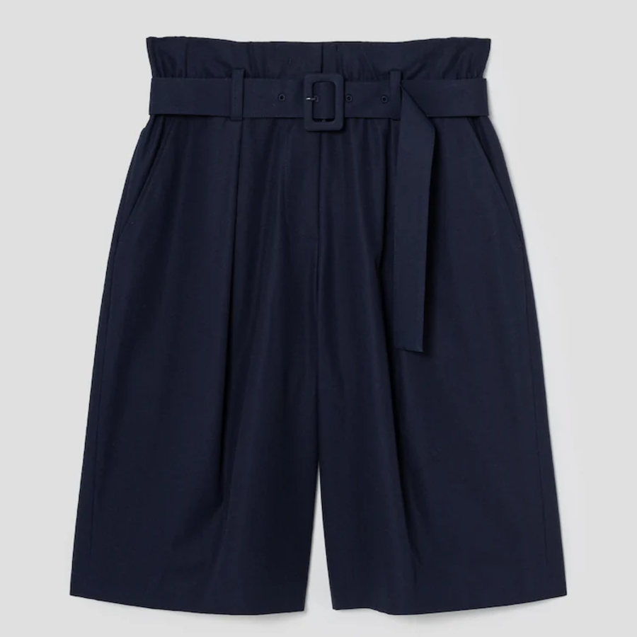 KUHO Cotton Belted Bermuda Pants - Navy