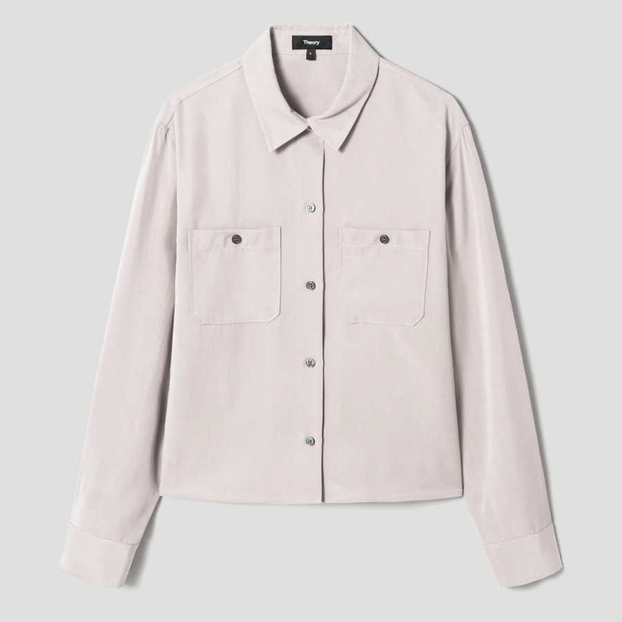 Theory Women Fluid Lyocell Boxy Pocket Shirt - New Sand