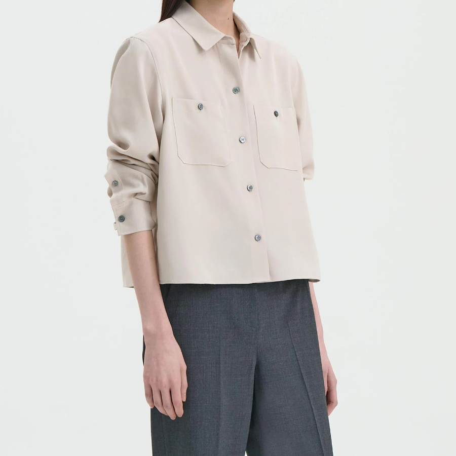 Theory Women Fluid Lyocell Boxy Pocket Shirt - New Sand