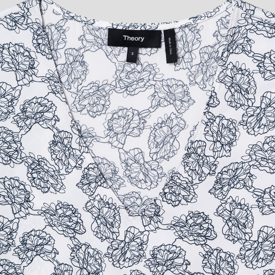 Theory Women Poly Georgette V-Neck Slit Blouse - Navy Multi