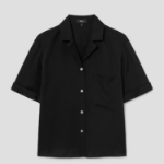 Theory Women Silk Georgette Short Sleeve Camp Shirt - Black