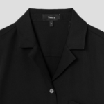 Theory Women Silk Georgette Short Sleeve Camp Shirt - Black