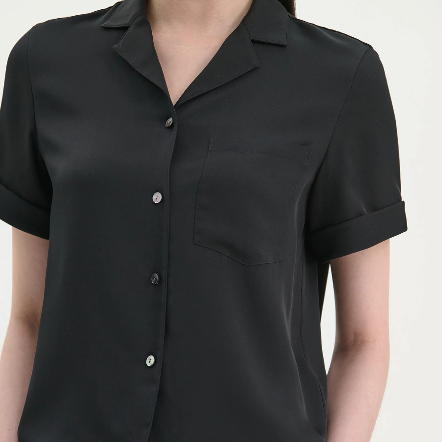 Theory Women Silk Georgette Short Sleeve Camp Shirt - Black