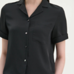 Theory Women Silk Georgette Short Sleeve Camp Shirt - Black