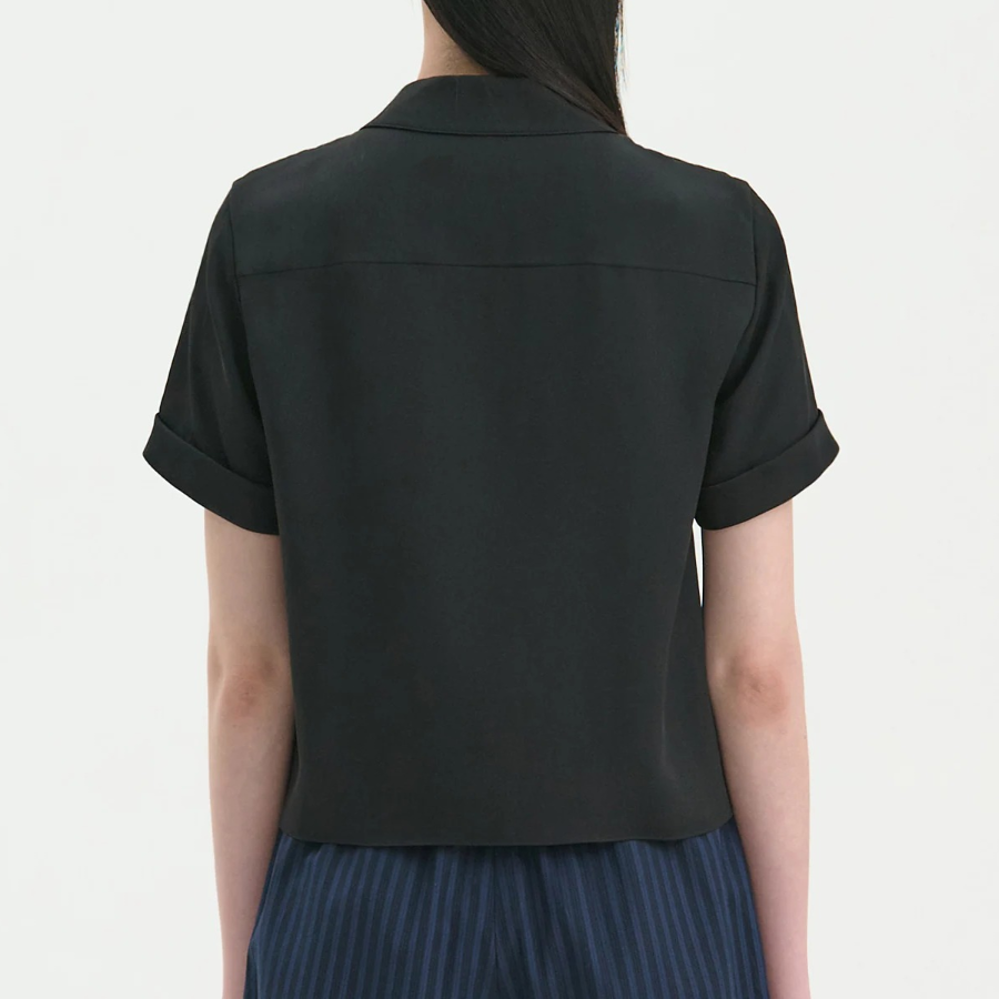 Theory Women Silk Georgette Short Sleeve Camp Shirt - Black