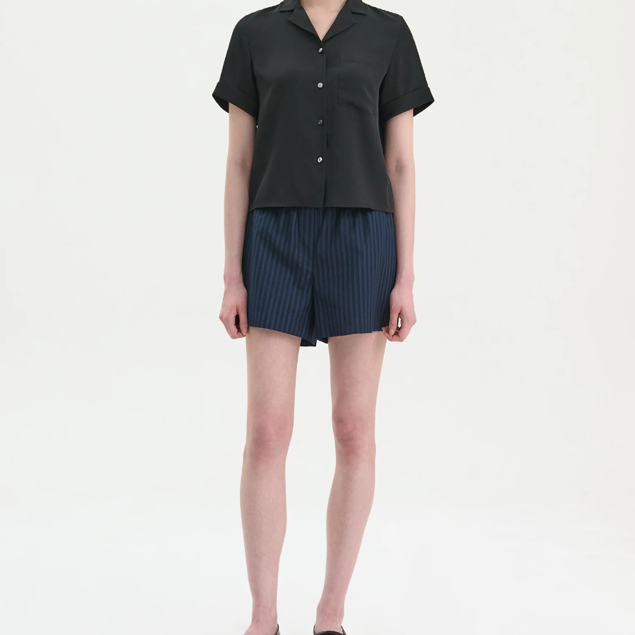 Theory Women Silk Georgette Short Sleeve Camp Shirt - Black