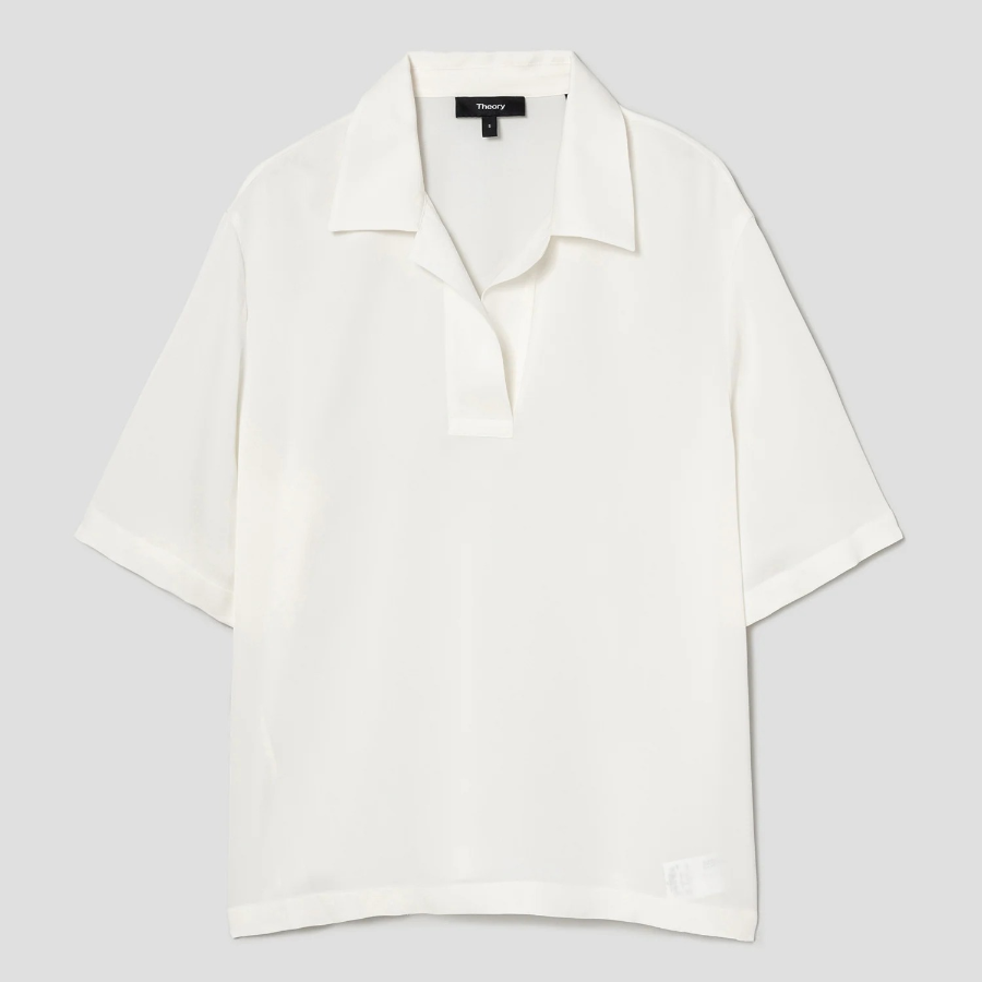 Theory Women Silk Georgette Fluid Polo Top - Ivory