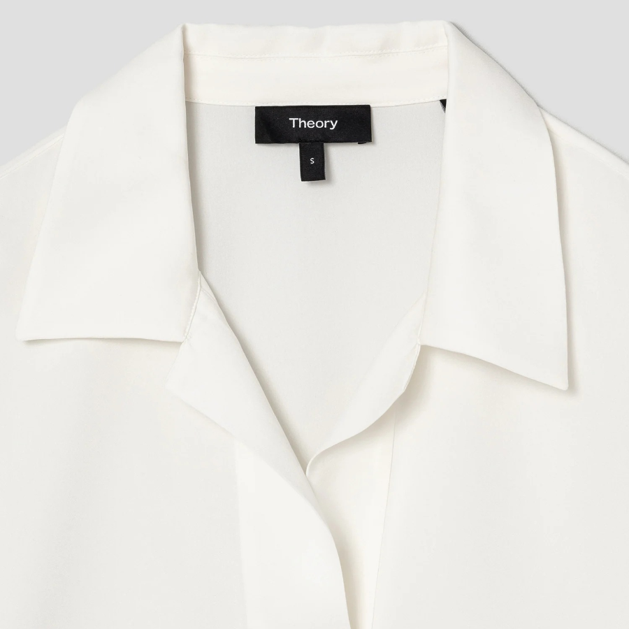 Theory Women Silk Georgette Fluid Polo Top - Ivory