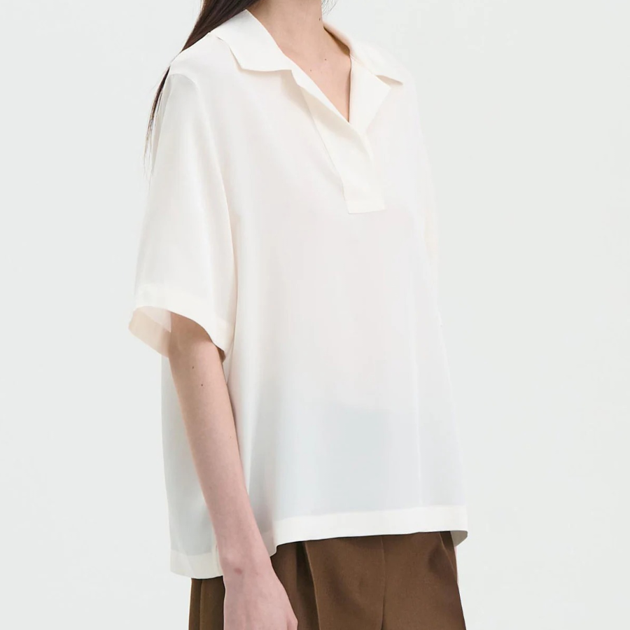 Theory Women Silk Georgette Fluid Polo Top - Ivory