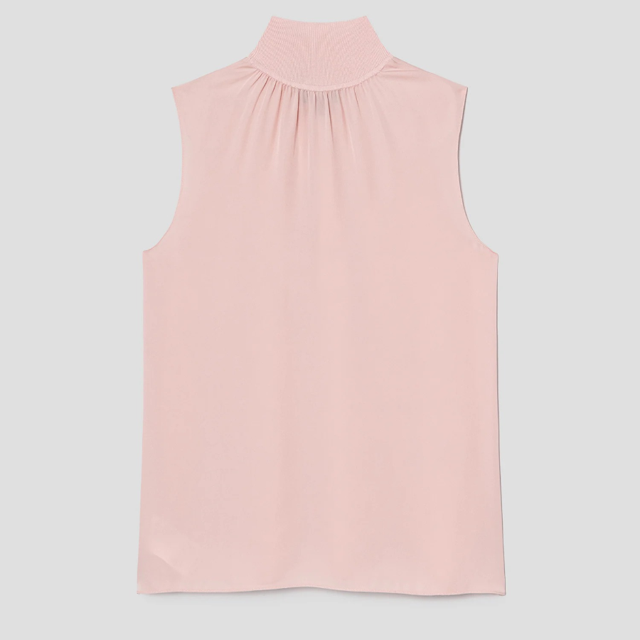 Theory Women Silk Combo Rib Neck Shell Top - Pink Sand