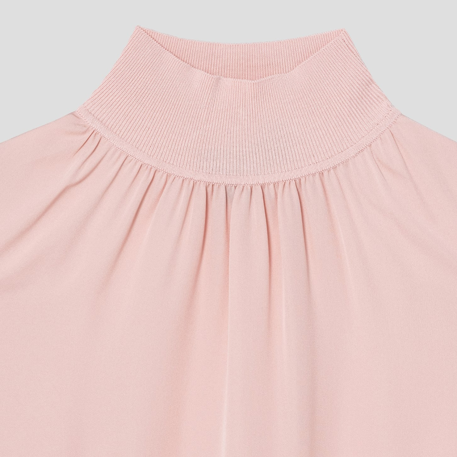 Theory Women Silk Combo Rib Neck Shell Top - Pink Sand