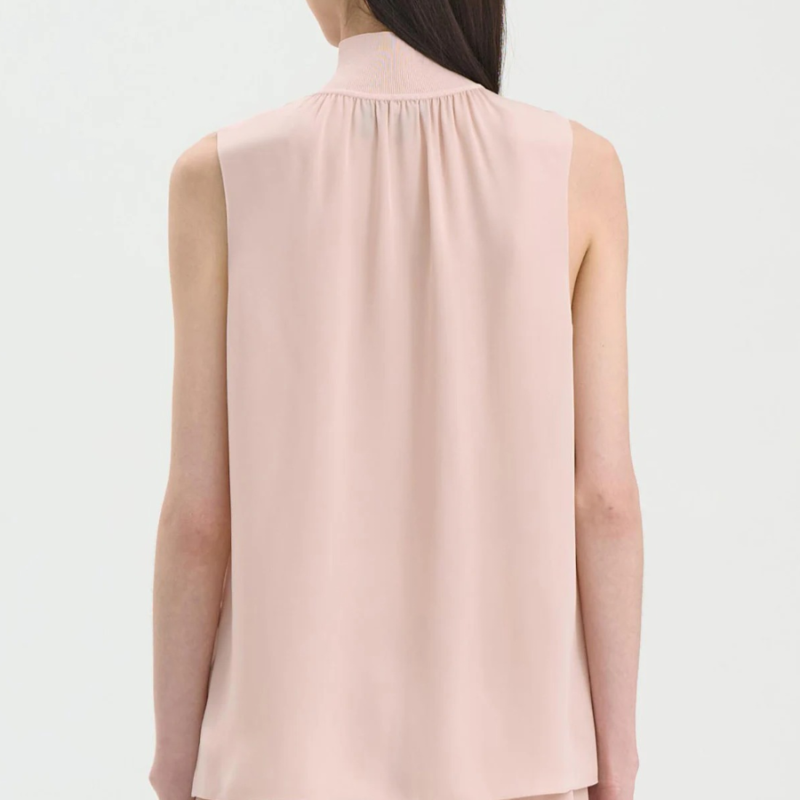 Theory Women Silk Combo Rib Neck Shell Top - Pink Sand