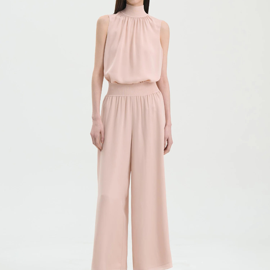 Theory Women Silk Combo Rib Neck Shell Top - Pink Sand