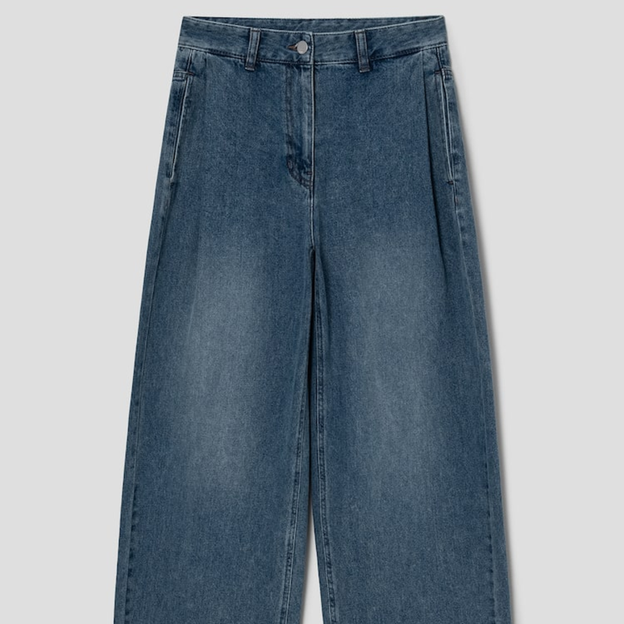 KUHO Tuck Detail Wide Fit Denim Pants – Blue