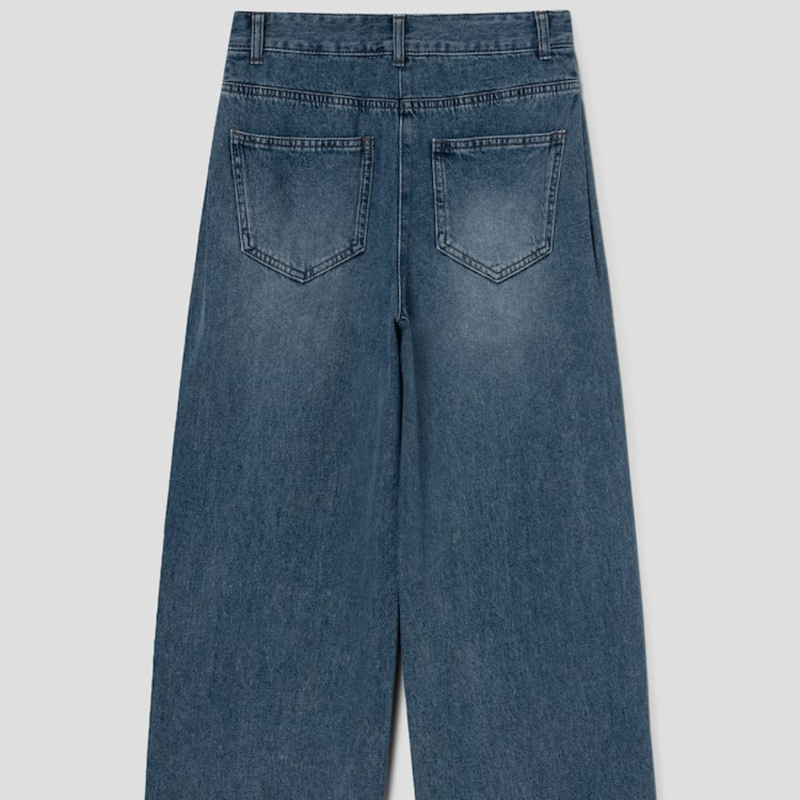 KUHO Tuck Detail Wide Fit Denim Pants – Blue