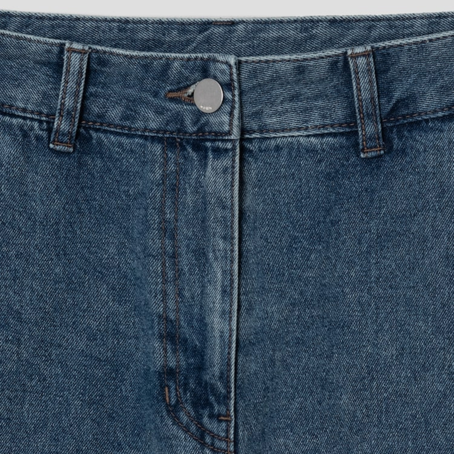 KUHO Tuck Detail Wide Fit Denim Pants – Blue