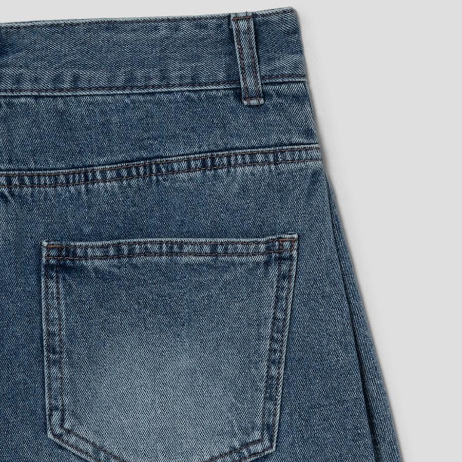 KUHO Tuck Detail Wide Fit Denim Pants – Blue